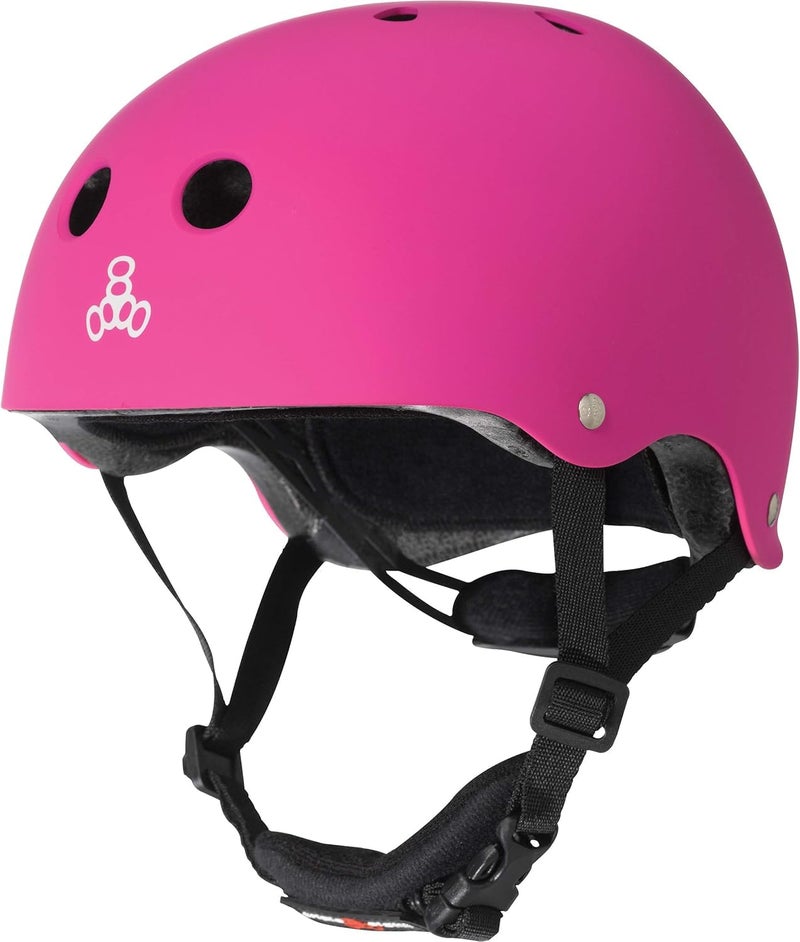 Triple Eight LIL 8 Dual Certified Sweatsaver Kids Skateboard and Bike Helmet with Padded Chin Buckle, Neon Pink Rubber, One Size - Image 1